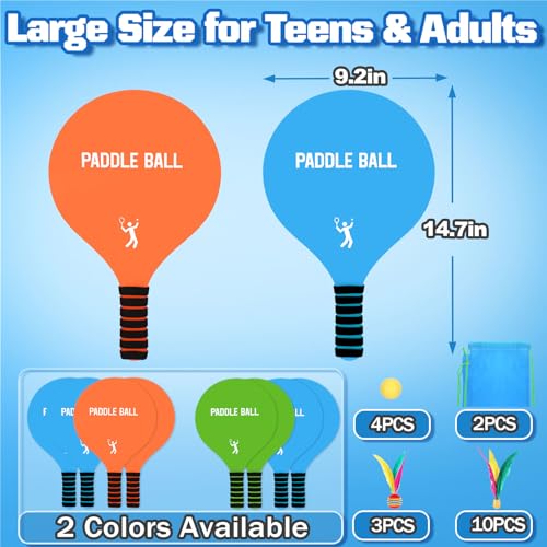 2 Sets Beach Games Toy Paddle Ball Set - Funny Paddleball Rackets Game, Outdoor Sports Toys for Kids Adults Family Games Yard Lawn Party Supplies, Blue Orange - color: Blue, Orange, size: Large