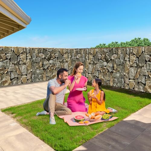 Shade&Beyond Customized 4FT X 25FT Privacy Fence Screen 450 GSM PVC Printed Privacy Fence with Zip Ties for Courtyards, Pools, Balconies-Stone - color: Stone pattern, size: 0 4' x 2 5'