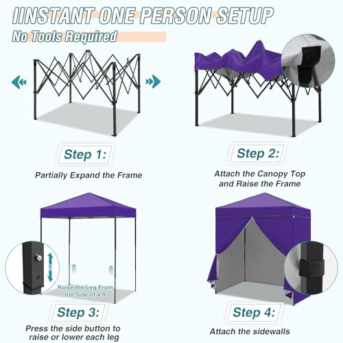 EAGLE PEAK 6x4 Instant Pop Up Canopy Tent with 4 Side Wall Panels, Straight Leg Sun Shelter, Portable Canopy with Carry Bag for Camping, Beach & Sports, Purple - color: Purple, size: Four Walls
