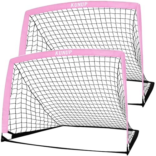 2 of 5×3 6x4 9x5 FT Portable Kids Soccer Goals Set, Foldable Soccer Practice Nets for Backyard with Carrying Bag for Toddler Youth Pop Up Soccer Training Equipment Indoor Outdoor Sports Game Gift - color: Pink, style: 5x3FT