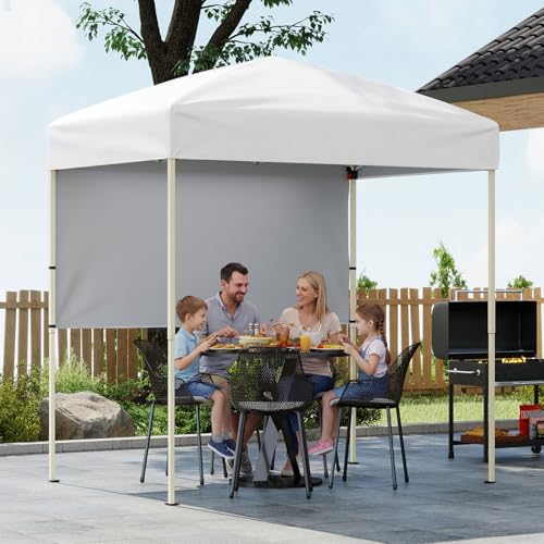 Tangkula 6x4 Ft Pop Up Canopy, UPF 50+ Instant Setup Canopy Tent with Sidewall, 4 Stakes, Portable Outdoor Canopy with Carrying Bag for Camp, Beach, Patio (White) - color: White