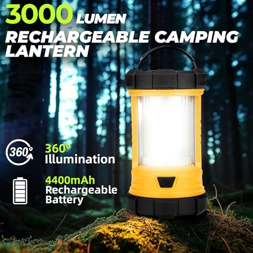 Camping Lantern 3000LM, LED Lanterns for Power Outages with 4400mAh Phone Charger, Impact-Resistant Rechargeable Lantern, 5 Light Modes Waterproof Lantern for Hurricane Emergency(Orange) - style: 1-Orange