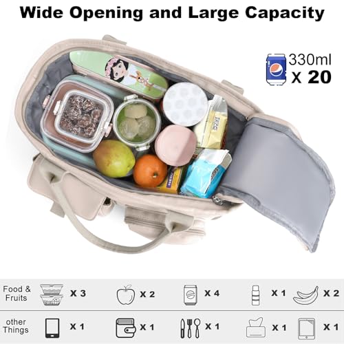 Hafmall Insulated Lunch Bag for Adults,Big lunch box for men, Wide Opening Insulated Bag with Shoulder Strap, Reusable Adult Lunch Bag For Work, Picnic(Beige) - color: Beige