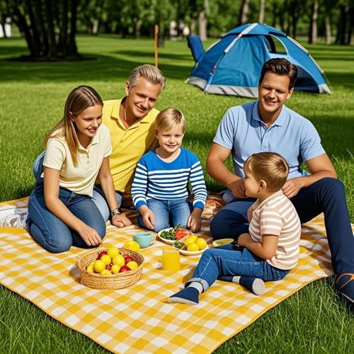 Coldcool Outdoor Picnic Blanket, Extra Large Beach Blanket, Waterproof Sand Proof Foldable Portable Picnic Mat for Outdoor Camping Hiking Travel Grass Music Festival Lawn Mats, 80" x 60", Yellow - color: Yellow