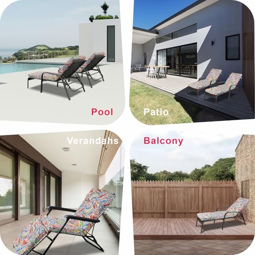 JMGBird 73" Outdoor Chaise Lounge Cushion - Thick Padded Tri-Fold Waterproof Patio Cushion with Removable Cover & Ties, Paisley Pattern - color: Paisley Print