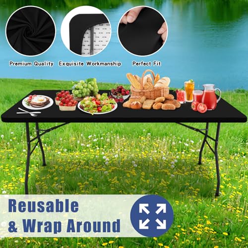 Moosfor Spandex 3 Foot Rectangle Table Cloth, Elastic Fitted Tablecloths for Picnic, Stretch Washable Patio Table Cover for Outdoor, Camping, Banquet and Parties (Black, 24"x36") - color: Black, size: 36" x 24" (Rectangular)