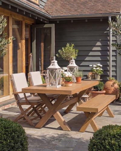 44.5" HIPS Outdoor Dining Bench, X-Shaped Modern Backless 2-Person Seating, All-Weather Patio Bench with Wood Grain Texture, Easy Assembly, Teak - color: Teak, size: 1 Bench