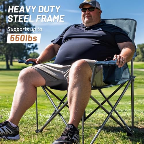 Timber Ridge Oversized Folding Camping Chair for Adults, Support 550 LBS Heavy Duty with Cup Holder Side Pocket for Camp, Lawn, Picnic, Orange, 2 Pack - color: Orange-2 Pack