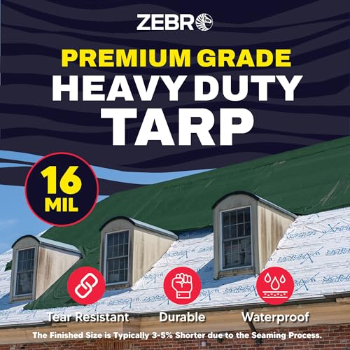 5' x 7' Green Heavy Duty Tarp with Grommets Reinforced - 16 Mil Thick - Double Sided Plastic Tarps Waterproof - Large Tarpaulin Cover for Outdoor Camping Over/Under Tent Tarp RV Roof Rain - Zebro - color: Green, size: 5' x 7'