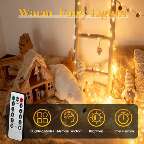 Flechllary 200 LED 67Ft Fairy Lights Battery Operated with Remote，Waterproof String Lights for Indoor & Outdoor,8 Modes Christmas Lights for Christmas Tree,Bedroom, Party,Wedding Decor - size: 1pack200led