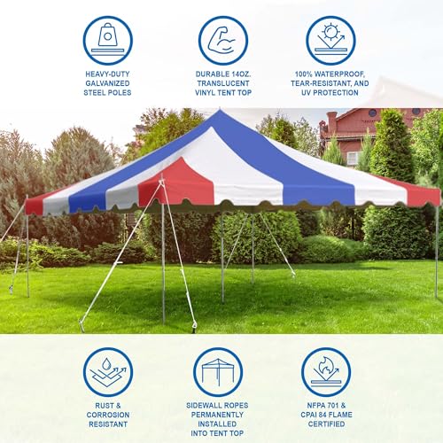 Party Tents Direct 20'x 20' Weekender Canopy Pole Tent with Sidewalls - Easy Up Canopy Tent with 80 Person Capacity - Outdoor Canopies for Parties, Weddings, and Events (Red White and Blue) - color: Red White and Blue, size: 20' x 20'