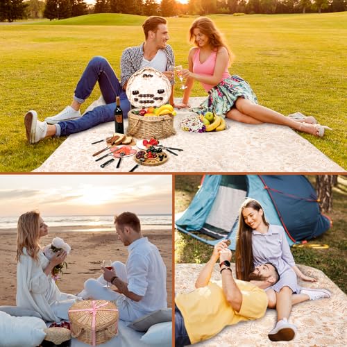 Hap Tim Heart Wicker Picnic Basket for 2 Person Set with Blanket & Bamboo Plate & Cheese Board, Couples Gifts, Wedding Gifts, Engagement Gifts (Y2405)
