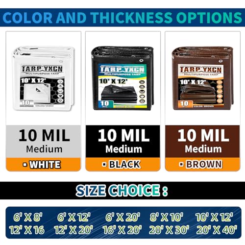 Black Tarp 20x30 Feet, 10 Mil Thick Waterproof Poly Tarps Cover UV Resistant, Rip & Tear Proof with Metal Grommets Every 20 Inches - color: Black, size: 20x30 Ft