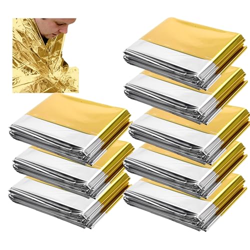 Emergency Rescue Blanket Set of 8, Outdoor Survival Blanket Waterproof, Windproof, Warm, Sunscreen Lightweight and Portable Suitable for First Aid Bags and Outdoor Camping, Golden, 8pcs - color: Golden 8pcs