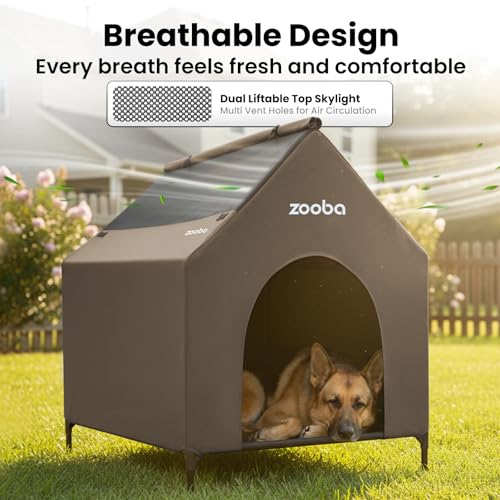 Zooba 36" Large Dog House for Large Dog Indoor or Outside, Weatherproof 600D PVC Outdoor, Featuring Breathable 2x1 Textilene Elevated Dog Bed, Easy Clean (Brown) - color: Brown, size: Large: 36 inch