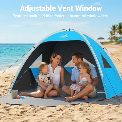 Wolfwise Large Beach Tent Sun Shelter for 3-4 Person, Spacious Sun Shade UPF 50+ UV Protection, Extendable Floor for Privacy, 3 Ventilated Mesh Windows, Carrying Bag, 95 ″x65″x55″,Black Coating - color: Black Coating
