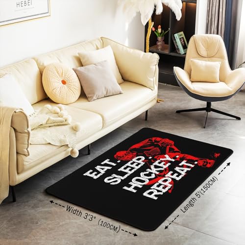 Area Rug 3x5 for Kids Boys Teens, Black Red Grey Eat Sleep Hockey Carpet, Ice Hockey Player Indoor Floor Mat Bedroom Decor, Graffiti Winter Sports Game Area Runner Rug - color: Color 22, size: 4'11" x 3'3" (Rectangular)
