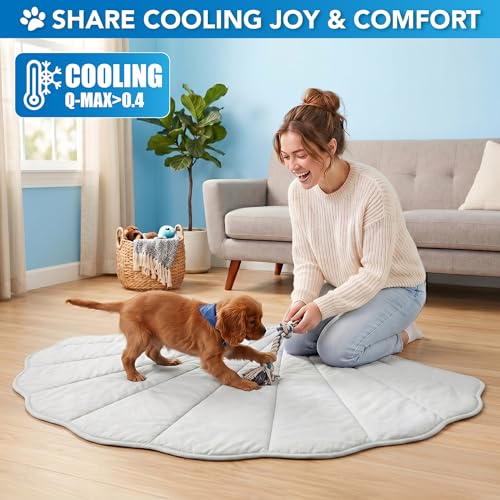 PetAmi Dog Cooling Mat, Sea Shell Shape, Pet Pad with Cooling Nylon & Soft Fleece, Q-Max > 0.4 Reversible All Season Blanket for Dogs & Cats, Large 51x59 in, Light Grey - color: Light Grey, size: Large