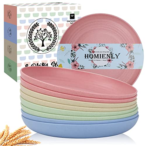 Homienly Deep Dinner Plates Set of 8 Alternative for Plastic - Microwave & Dishwasher Safe Wheat Straw Plates with 4 Colors (Fresh Light, 9 inch) - color: Fresh Light, size: 9 Inch