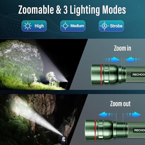 Rechargeable Flashlights High Lumens, G1000 Super Bright Flash Light, Small Zoomable LED Flashlight with 3 Lighting Modes, Portable Tactical Flashlight for Camping Essentials (Battery Included)-Green - color: Green, size: 1 Pack