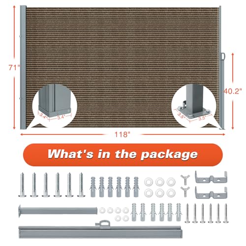 KANAGAWA 71'' x 118'' Retractable Side Awning - Folding Privacy Screen | Waterproof & UV-Resistant Outdoor Shade Divider for Patio, Garden, Balcony & Commercial Use(Mocha) - color: Mocha, size: 71'' x 118''