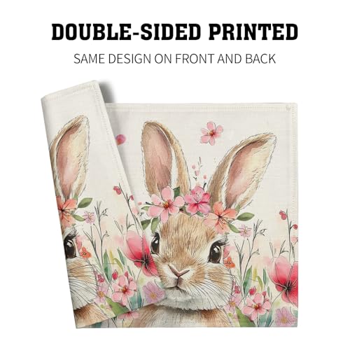 Happy Easter Placemats Set of 4, 12x18 Inch Spring Pink Flowers Bunny Place Mat Heat Resistant Washable Durable Rectangle Dining Table Mats Farmhouse Kitchen Holiday Party Decor - color: Easter Bunny