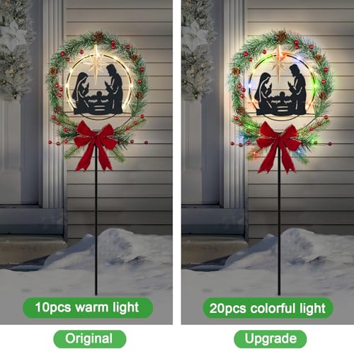 Solar Powered Nativity Scene,Hokfirm Christmas Yard Stakes Outdoor Christmas Decorations Garden Decor for Outside - color: Nativity-metal