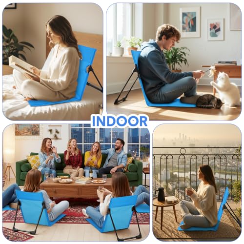 Jetec Foldable Floor Backrest Chair Portable Camping Chair with Storage Bag Light Weight Lazy Seat for Indoor Outdoor Bed Ground Park Lawn Concerts Beach Hiking - color: Blue, size: Regular