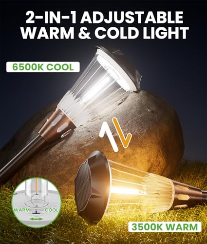 BITPOTT 4 Pack Solar Pathway Lights Waterproof IP65, 2-in-1 Warm&Cool Solar Lights Outdoor, Bright Solar Light Outside Pathway, Auto On/Off Outdoor Light for Yard Walkway Driveway Landscape - size: 4 Pack