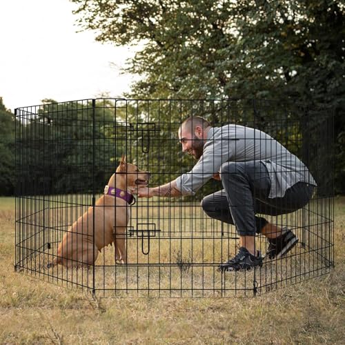 Pet Playpen Dog Pen Foldable Dog Exercise Fence 8 Panels 30 Inch Kennels Pet Playpen Options Ideal for Pet Medium Animals Outdoor Indoor (Playpen with Top Cover) - style: 24'' x 30'' with Top cover