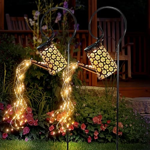 2 Pack Solar Watering Can with Lights,Solar Outdoor Garden Decor Waterproof Hanging Lantern Landscape Lights Outside Decorations for Yard Lawn Patio Gardening Gifts. - color: Warm White-2