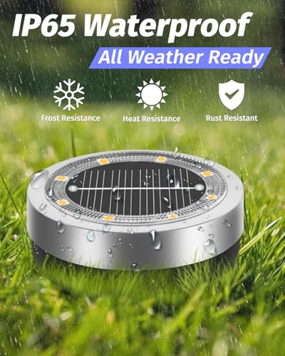 SenLuKit Mini Solar Ground Lights 2 Pack Outdoor IP65 Waterproof Solar Flat Garden Light Solor Powered Disc Pathway Lights for Outside Walkway Yard Landscape Patio Lawn Driveway-Warm White - color: Warm White, size: 2 Pack
