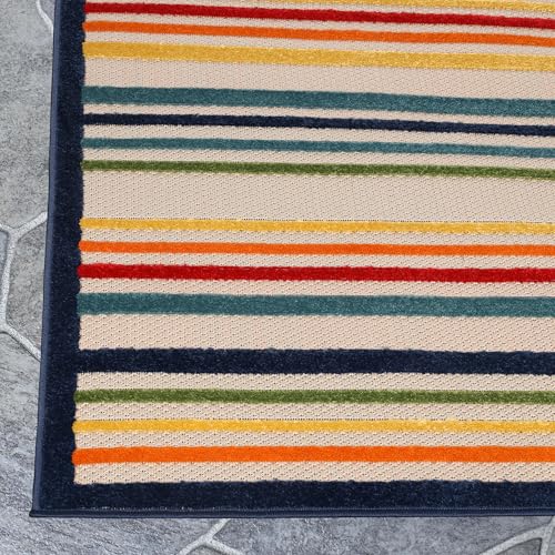 Superior Indoor Outdoor Area Rug, Perfect for Patio, Bedroom, Kitchen, Laundry Room, Entryway, Office, Playroom, Carpet Cover, Modern Casual Stripe Geometric, Eastyn Collection, 5' 2" x 7' 2", Cream - color: East - Cream, size: 6" x 5'2" (Rectangular)