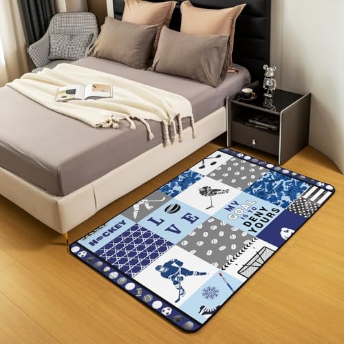 Erosebridal Ice Hockey Area Rug for Bedroom Hockey Gifts for Boys Men Hockey Rug Hockey Gifts Ideas 3x5 Hockey Player Living Room Rug Blue Camo American Flag Indoor Floor Mat Non Shedding - color: Color 27, size: 3'3" x 4'11" (Rectangular)