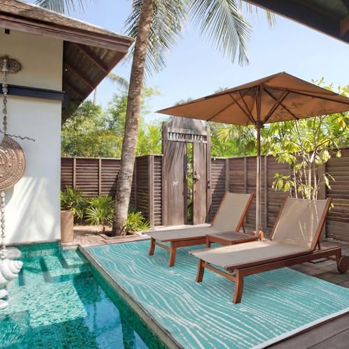 Tinideya 4 x 6 ft Pool Mats for Deck Pool Rugs Outdoor Waterproof Non Slip Outdoor Deck Rug with Non Slip Pad for Patio and Poolside
