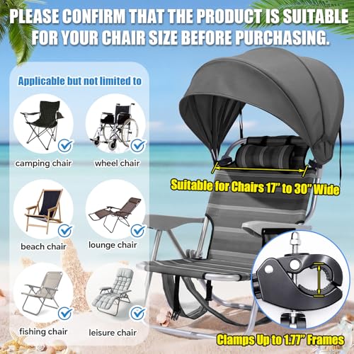 DaisyInner 1 Pcs Beach Chair Umbrella Canopy Extra Large Foldable Chair Sun Shade with Adjustable Clamp for Beach Camping Fishing Lounge Outdoor (Grey) - color: Gray