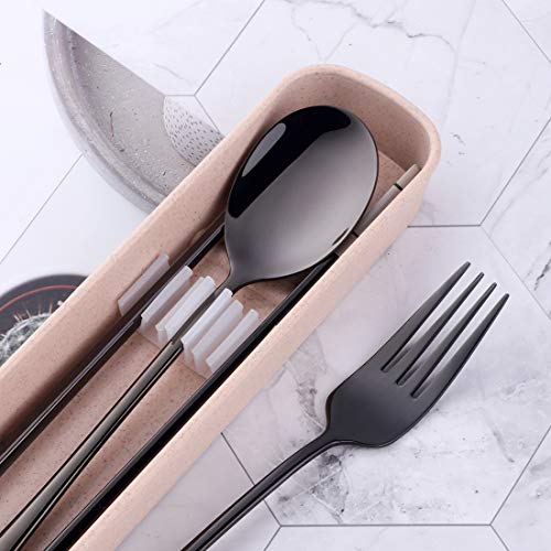 3 PCS Outdoor Flatware Set Fork Spoon Chopsticks/Travel Flatware Set with a Case - color: Black