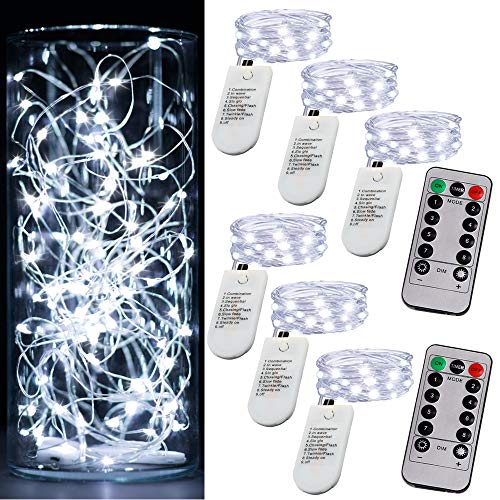 6 Pack Fairy Lights Battery Operated Mini String Lights with Timer 2PCS Remote 6.5ft 20LED Cool White Firefly Lights Waterproof Silver Wire Twinkle Lights DIY Mason Jar Wedding Party Christmas Decor - color: Cool White, size: 6.5ft