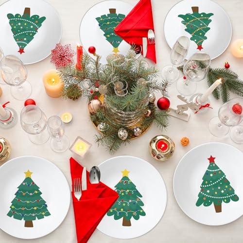 Naozinebi 4 Set 10 Inch Christmas Tree Plates Melamine Christmas Dinnerware Set Reusable Xmax Holiday Melamine Plate Dishwasher Creatively Drop Resistant Cute Plastic Dish - style: Christmas Tree