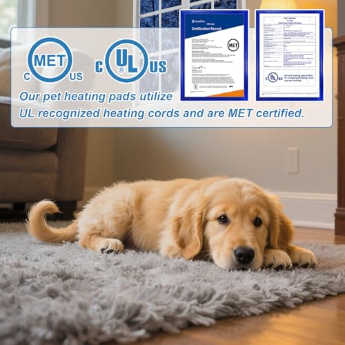 GOLOPET Cat Heating Pad 18x18 in with Smart Thermostat Switch and Power Line Protection Tube,Obtained MET and UL Dual Certification,Waterproof Pet Heating Pad for Cats, Long Velvet Cloth Cover - size: 18.0"l X 18.0"w
