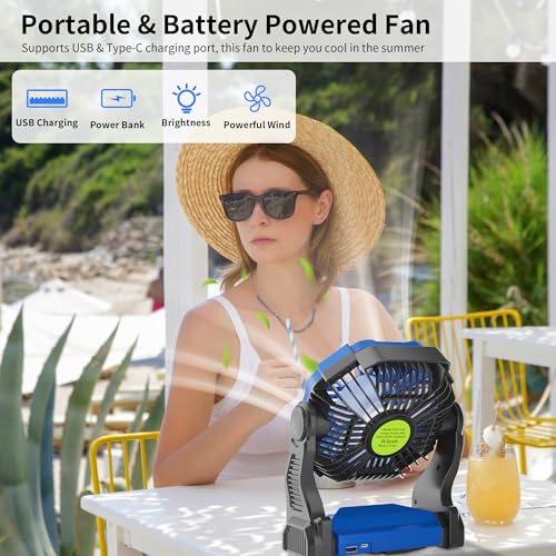 Portable Fan Rechargeable，270° Rotating Portable Cordless Battery Powered Camping Fan Rechargeable, USB Desk Personal Outdoor Camping Fans for Tents,Travel X23 Blue - color: Blue