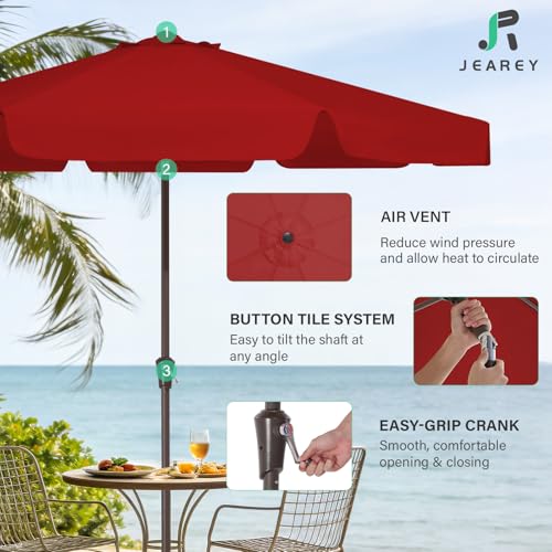 JEAREY 9 FT Patio Umbrella Outdoor, Table Umbrellas Market Umbrella w/Push Button Tilt/Crank, 8 Sturdy Ribs(Red) - color: Red
