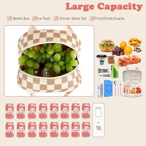 FlowFly Lunch Bag for Women Insulated Lunch Box Corduroy Lunch Tote Cooler for Travel Work Picnic,Corduroy Plaid Khaki - color: Corduroy Plaid Khaki