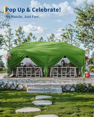 10X20 Pop Up Canopy Tent with 6 Sidewalls – Heavy Duty Commercial Instant Shelter, One-Person Quick Setup Outdoor Party Tent, Water-Resistant & Portable, Green - color: Green