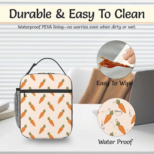 Carrot Print Lunch Bag for Kids,Easter Vegetable Insulated Lunch Box for Women, Large Capacity with Mutiple Pockets Gilrs Boys School Thermal Bag for Work,Picnic,Hiking - color: Carrot Print