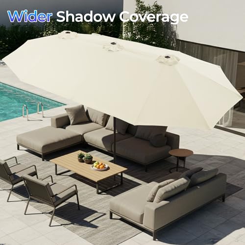 SUPERJARE 13FT Outdoor Umbrella for Patio, Double sided Pool Umbrellas with Fade Resistant Canopy, Large Table Umbrella for Deck, Market, Backyard - Cream White - color: Cream White, size: 13FT