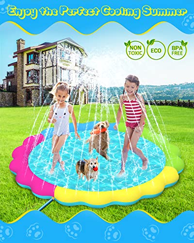 Raxurt Dog Splash Pad, 67in Anti-Slip Dog Pool Splash Pad for Dogs Kids 0.55mm Thickened Durable Bath Pool Pet Summer Outdoor Water Toys Backyard Fountain Play Mat, Colorful - color: Colorful, size: 67in