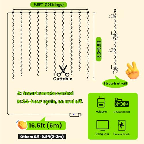 HXWEIYE 300LED Fairy Curtain Lights, 9.8x9.8Ft USB Plug-in 8 Modes Christmas String Hanging Lights with Remote for Bedroom Backdrop Wedding Indoor Wall Decor, Green, Standard – 1 Pack - color: Green, size: Standard – 1 Pack