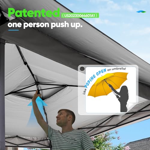 Quictent 13'x13' Pop up Gazebo Canopy Tent, One Person Set up Portable Instant Folding Shelter, Outdoor Canopy Tent with Extra Shade for Backyard, Patio, Party - color: Gray, size: 13x13