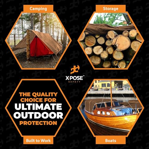 Multipurpose Protective Cover Brown Poly Tarp 8' x 12' - Durable, Water Resistant, Weather Resistant - 5 Mil Thick Polyethylene - by Xpose Safety - color: Brown, size: 8 Feet X 12 Feet